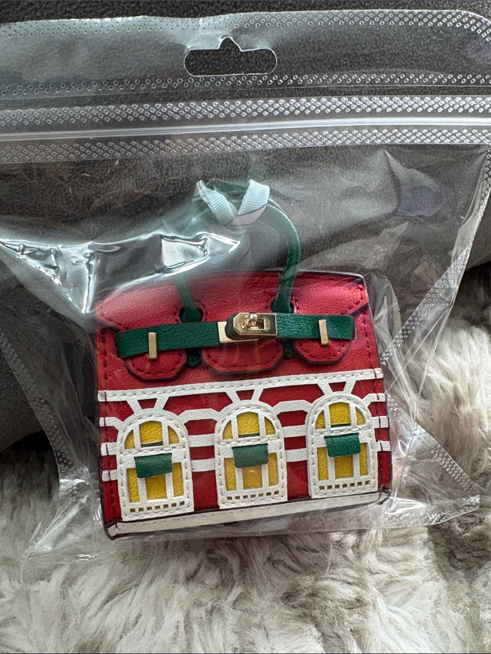 Red Decorative Mini Satchel Handbag with Green Accents Bag Charm - Picture 1 of 4